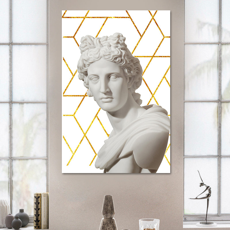 Brehn | Griechischer Status und geometrische Leinwand Vintage strukturierter Wandkunstdruck in Weiß-Gold für das Zuhause