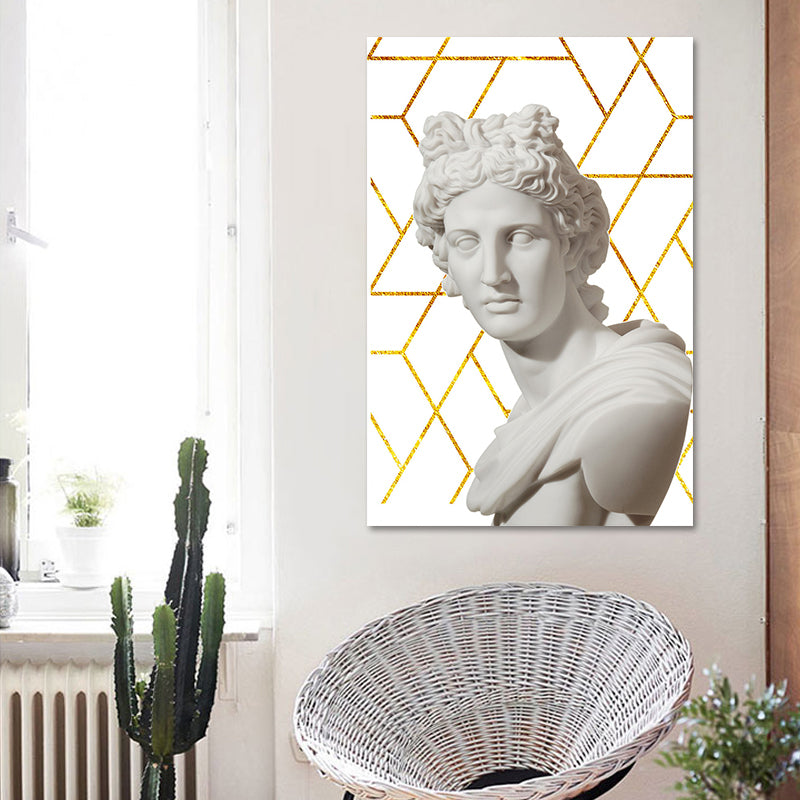 Brehn | Griechischer Status und geometrische Leinwand Vintage strukturierter Wandkunstdruck in Weiß-Gold für das Zuhause