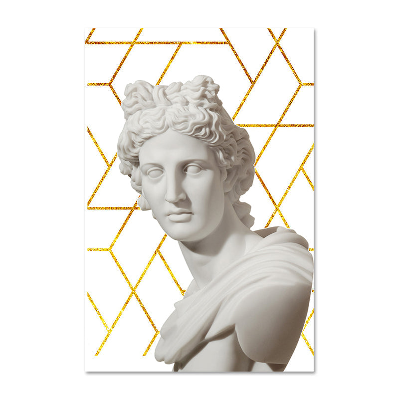 Brehn | Griechischer Status und geometrische Leinwand Vintage strukturierter Wandkunstdruck in Weiß-Gold für das Zuhause