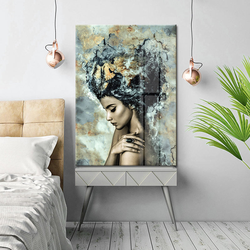 Brehn | Frauen Seitenansicht Wandkunst Druck Moderne Texturierte Leinwand in Schwarz und Beige für Zuhause