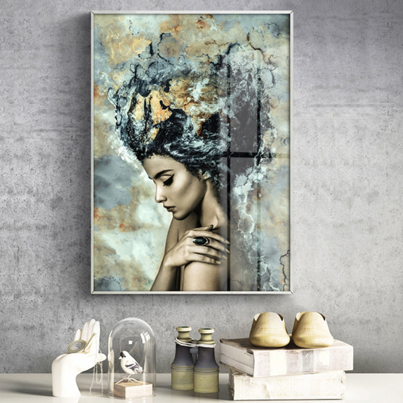Brehn | Frauen Seitenansicht Wandkunst Druck Moderne Texturierte Leinwand in Schwarz und Beige für Zuhause