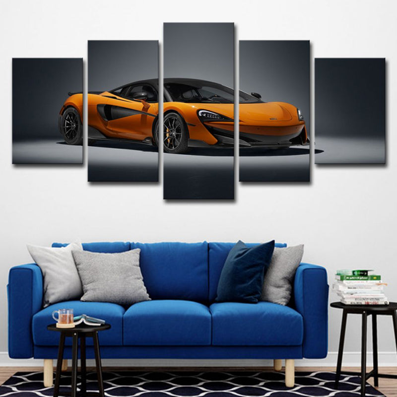Brehn | Orangenes Sportwagen-Wandkunst Automobil Modernes Mehrteiliges Leinwanddruck für das Schlafzimmer