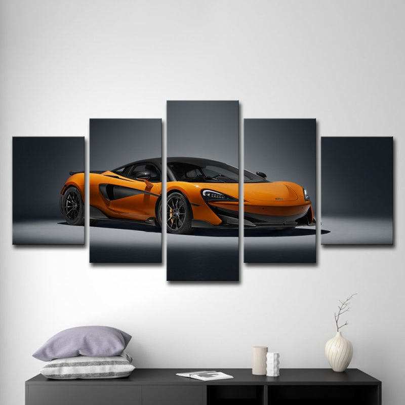 Brehn | Orangenes Sportwagen-Wandkunst Automobil Modernes Mehrteiliges Leinwanddruck für das Schlafzimmer