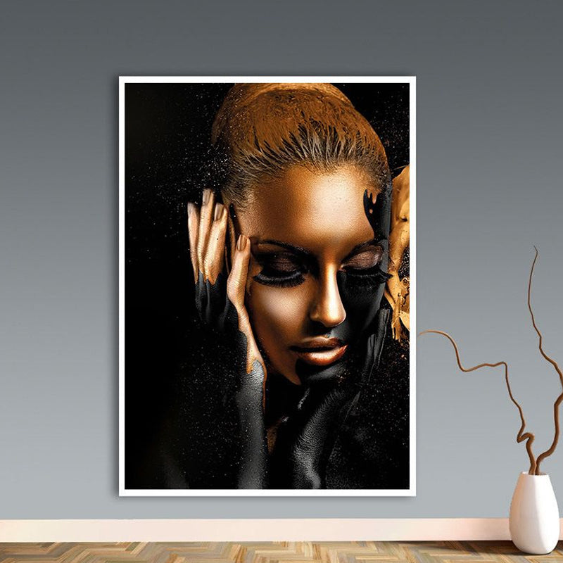 Brehn | Glam Canvas-Druck Schwarz und Gold Charmantes Modell Wandkunst Dekor für Mädchen Schlafzimmer