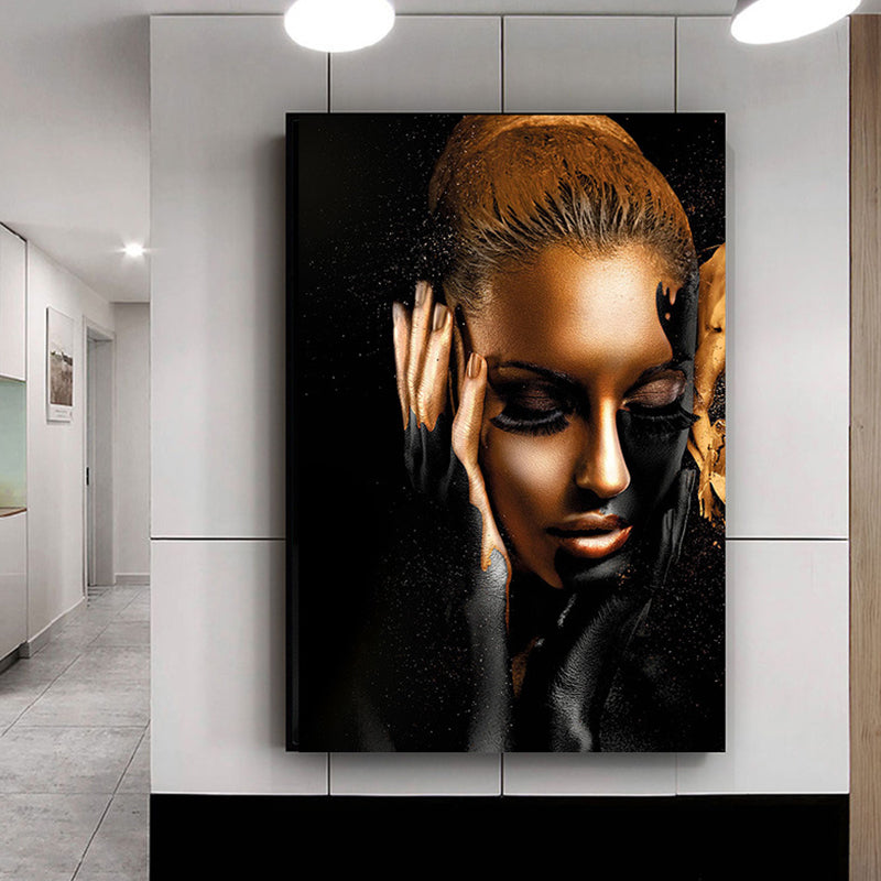 Brehn | Glam Canvas-Druck Schwarz und Gold Charmantes Modell Wandkunst Dekor für Mädchen Schlafzimmer