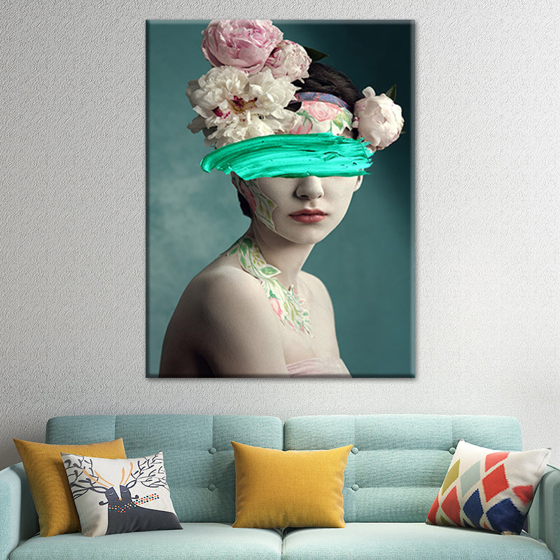 Brehn | Gemischte Medien Glam Wandkunst Dekor mit Frauenmuster in dunkler Farbe für das Esszimmer