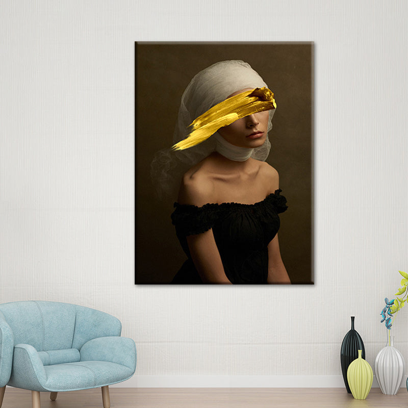 Brehn | Gemischte Medien Glam Wandkunst Dekor mit Frauenmuster in dunkler Farbe für das Esszimmer