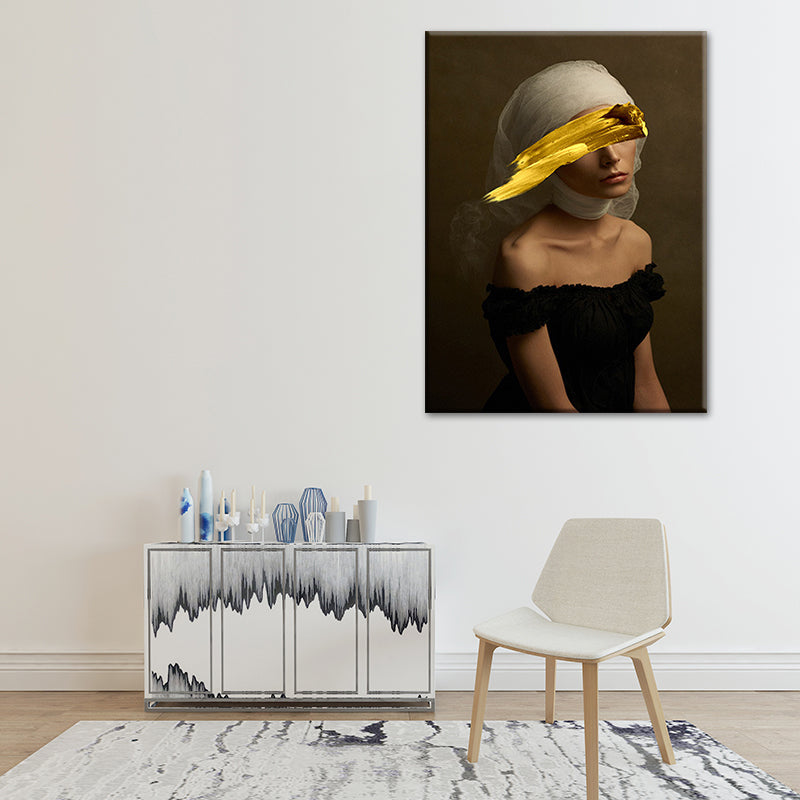 Brehn | Gemischte Medien Glam Wandkunst Dekor mit Frauenmuster in dunkler Farbe für das Esszimmer