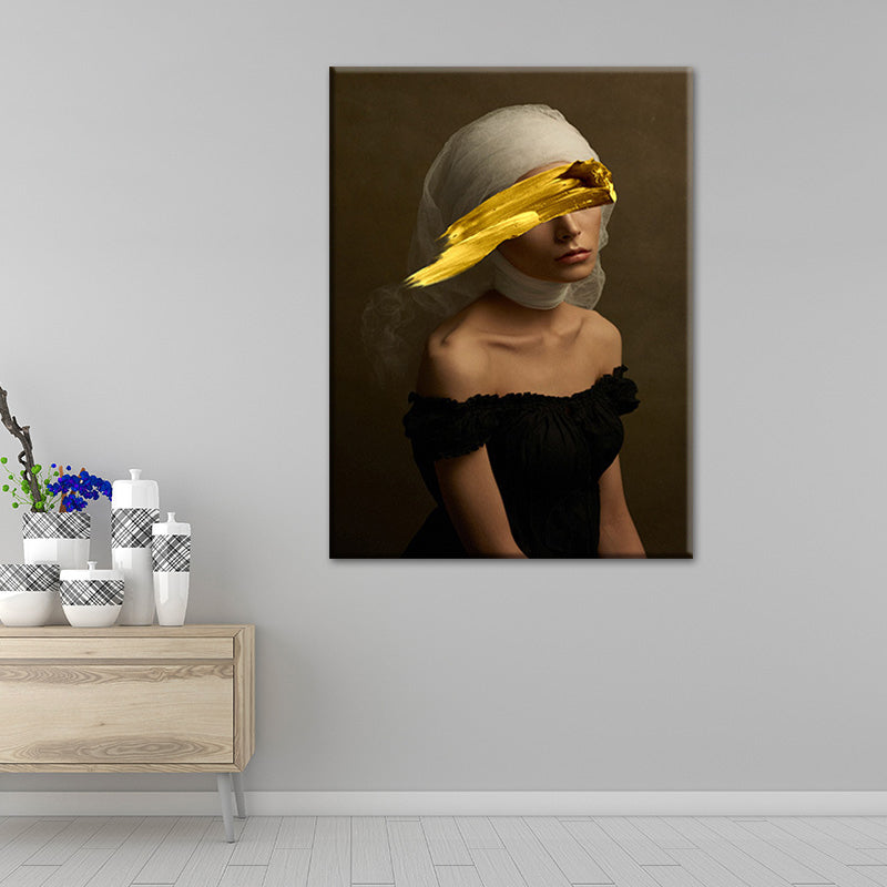 Brehn | Gemischte Medien Glam Wandkunst Dekor mit Frauenmuster in dunkler Farbe für das Esszimmer