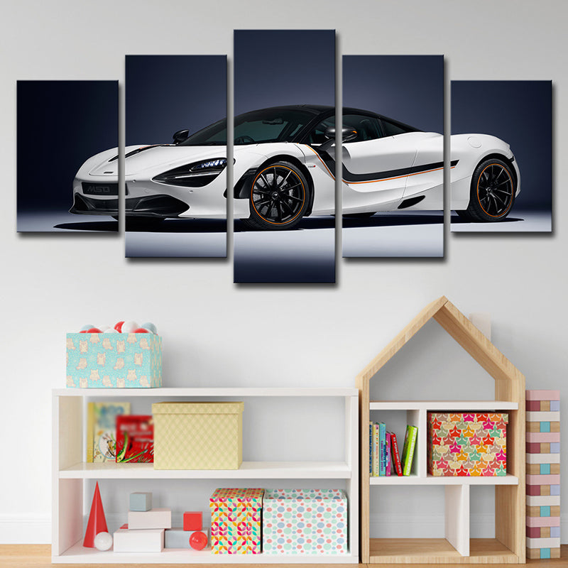Brehn | Coole McLaren Sportwagen Leinwand Wandkunst für Jungenzimmer, Weiß und Schwarz, Mehrteilig