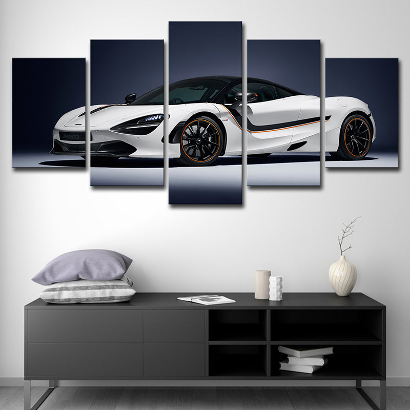 Brehn | Coole McLaren Sportwagen Leinwand Wandkunst für Jungenzimmer, Weiß und Schwarz, Mehrteilig