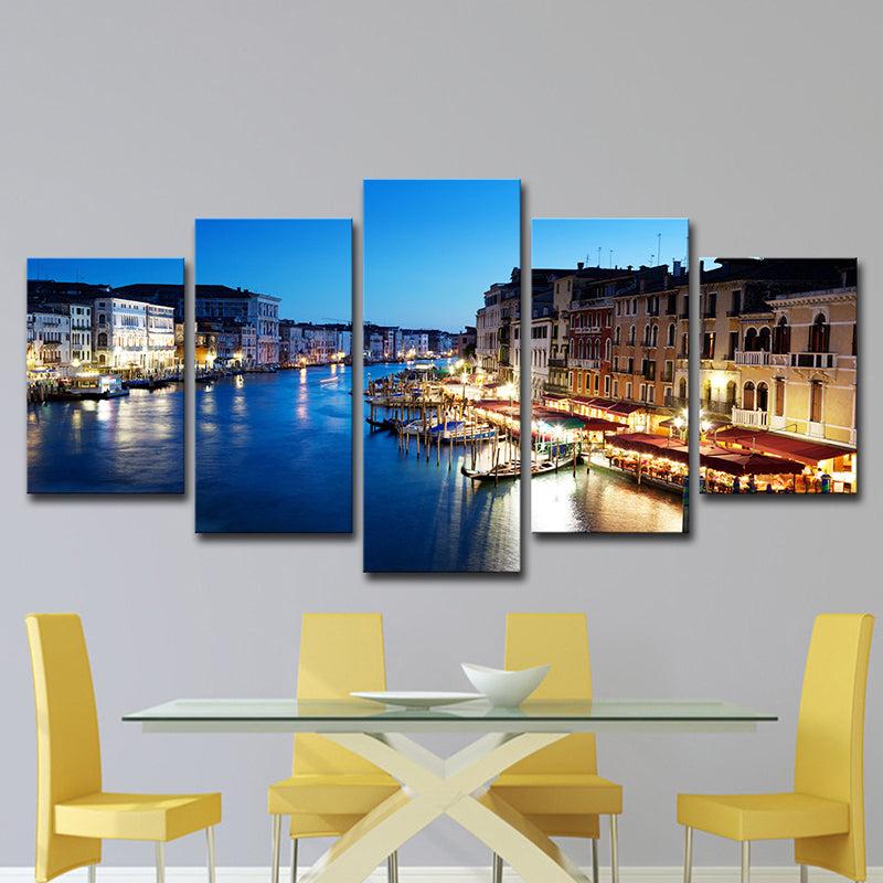 Brehn | Blaue Venedig Nachtszene Leinwandkunst Mehrteilig Global Inspiriertes Schlafzimmer Wanddekoration