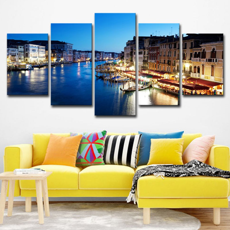 Brehn | Blaue Venedig Nachtszene Leinwandkunst Mehrteilig Global Inspiriertes Schlafzimmer Wanddekoration