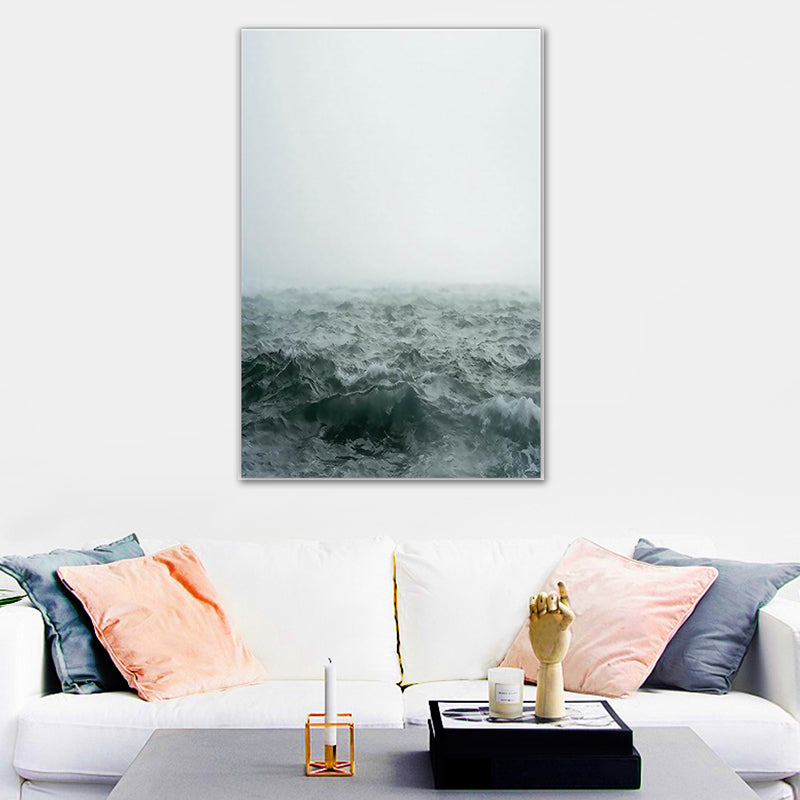 Brehn | Graues Meer Wasser Leinwanddruck Landschaft Nostalgische Texturierte Oberfläche Wandkunst Dekor für Zuhause
