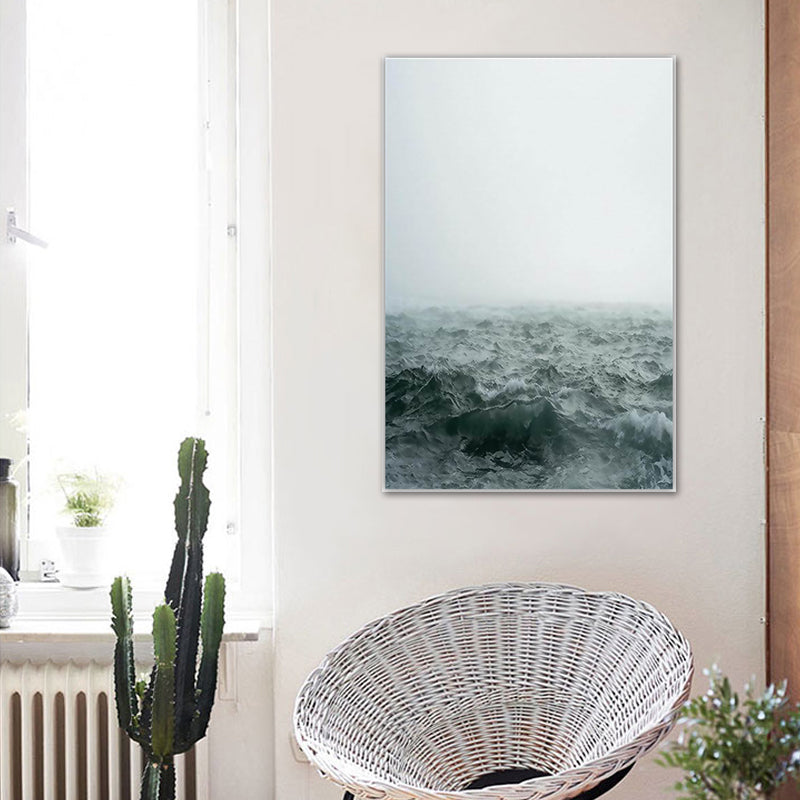 Brehn | Graues Meer Wasser Leinwanddruck Landschaft Nostalgische Texturierte Oberfläche Wandkunst Dekor für Zuhause