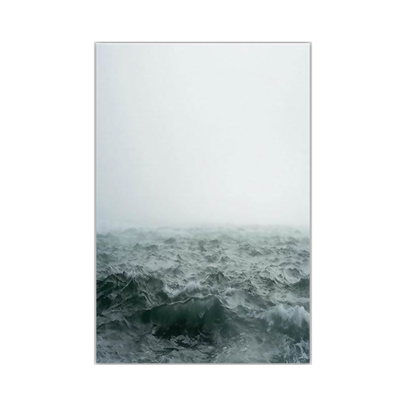 Brehn | Graues Meer Wasser Leinwanddruck Landschaft Nostalgische Texturierte Oberfläche Wandkunst Dekor für Zuhause