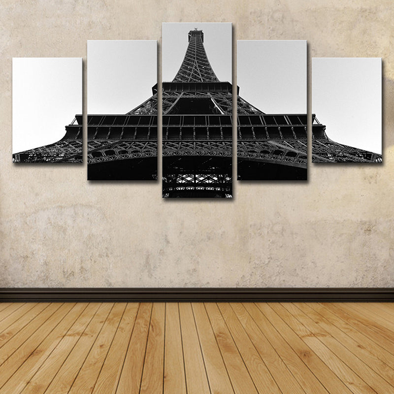 Brehn | Schwarze global inspirierte Wandkunst Leinwanddruck Blick nach oben auf den Eiffelturm für das Wohnzimmer