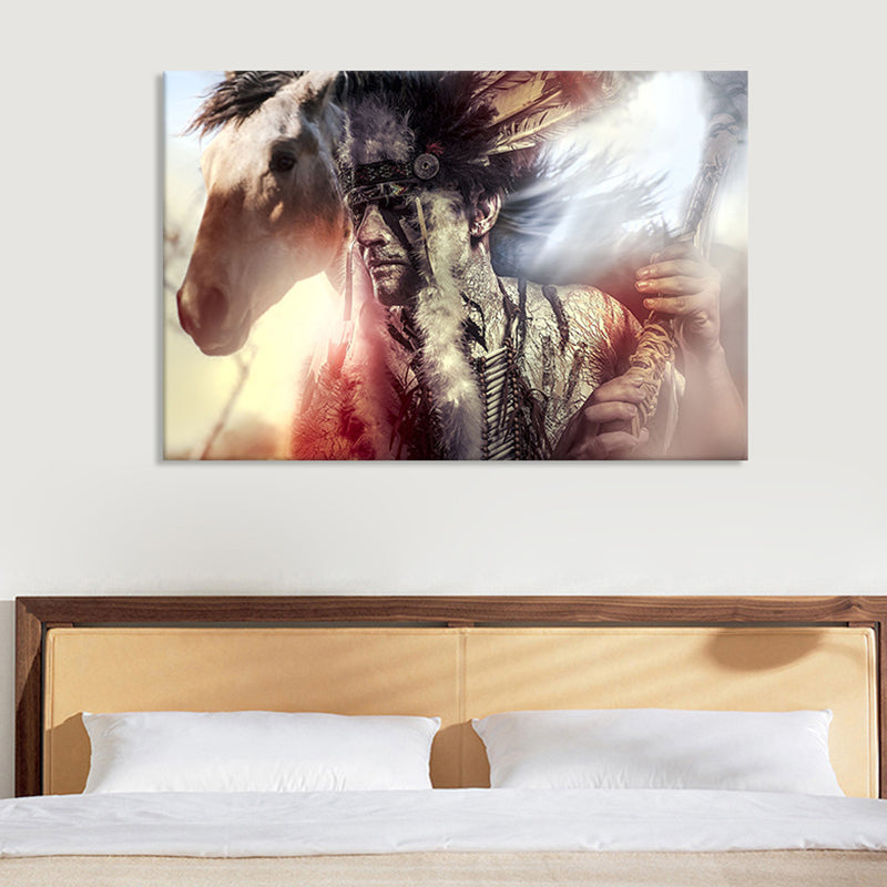 Brehn | Schwarze zeitgenössische Leinwandkunst Indischer Mann und sein Pferd Wanddekoration für das Wohnzimmer