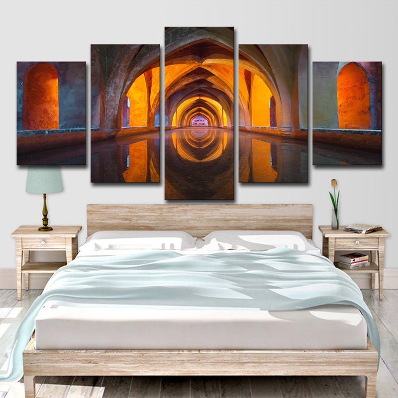 Brehn | Archway Religiöse Leinwand Wandkunst Mid-Century Modern Texturierte Wanddekoration in Rot-Braun