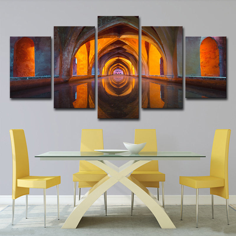 Brehn | Archway Religiöse Leinwand Wandkunst Mid-Century Modern Texturierte Wanddekoration in Rot-Braun