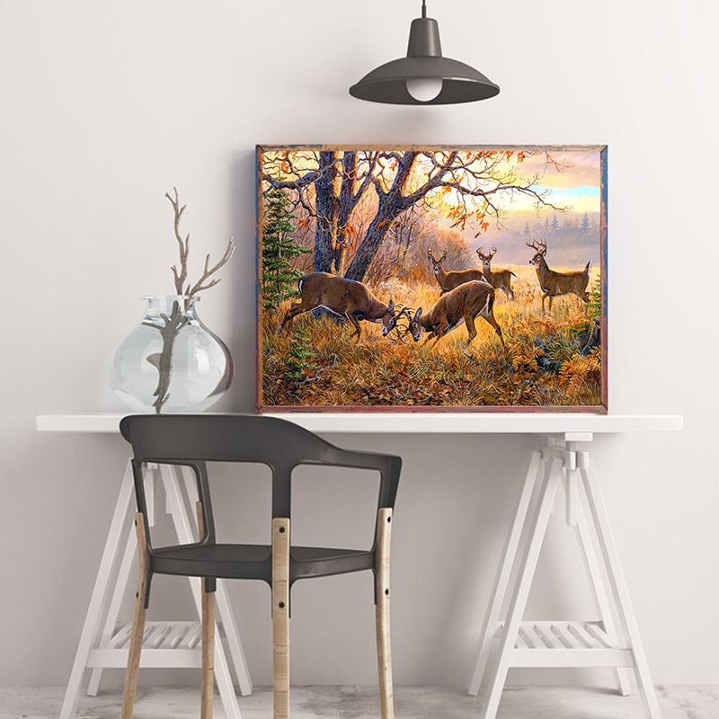 Brehn | Farmhouse Rehkampf Kunstdruck Gold Wilde Landschaft Dekoration für das Esszimmer