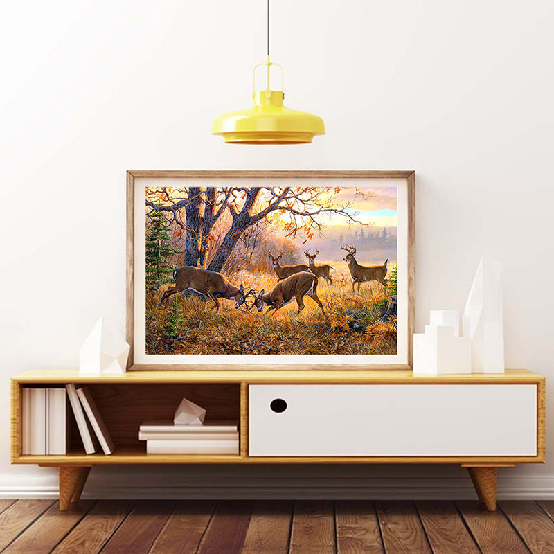 Brehn | Farmhouse Rehkampf Kunstdruck Gold Wilde Landschaft Dekoration für das Esszimmer