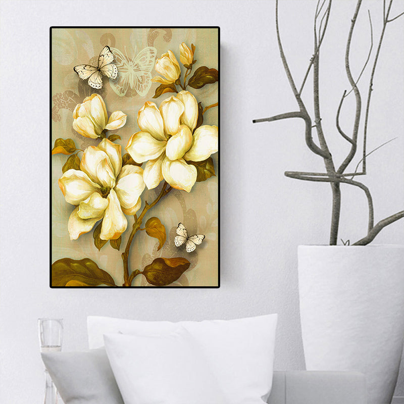 Brehn | Gold Blooming Flower Print Canvas Texturiert Französischer Landhaus Wohnzimmer Wandkunst