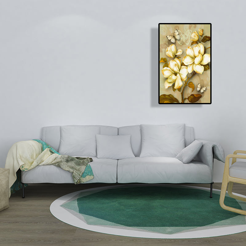Brehn | Gold Blooming Flower Print Canvas Texturiert Französischer Landhaus Wohnzimmer Wandkunst