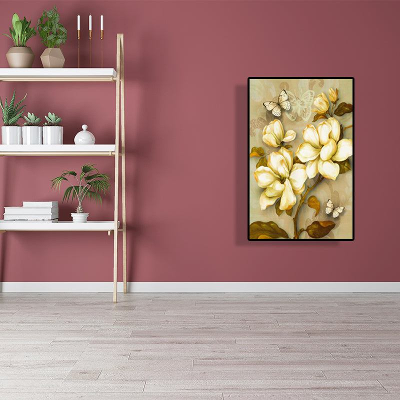 Brehn | Gold Blooming Flower Print Canvas Texturiert Französischer Landhaus Wohnzimmer Wandkunst