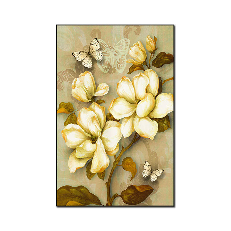 Brehn | Gold Blooming Flower Print Canvas Texturiert Französischer Landhaus Wohnzimmer Wandkunst