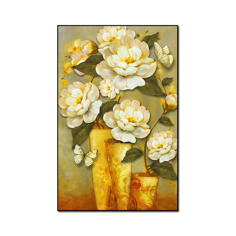 Brehn | Gold Blooming Flower Print Canvas Texturiert Französischer Landhaus Wohnzimmer Wandkunst