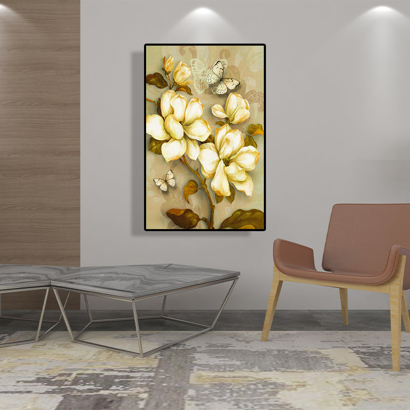 Brehn | Gold Blooming Flower Print Canvas Texturiert Französischer Landhaus Wohnzimmer Wandkunst