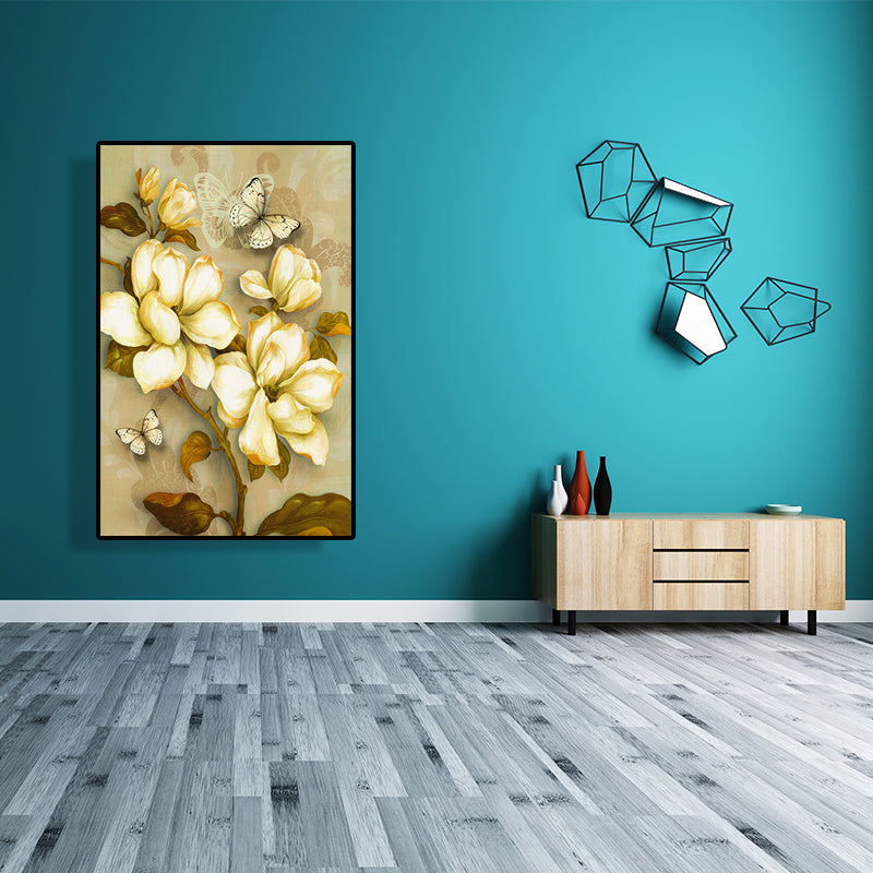 Brehn | Gold Blooming Flower Print Canvas Texturiert Französischer Landhaus Wohnzimmer Wandkunst