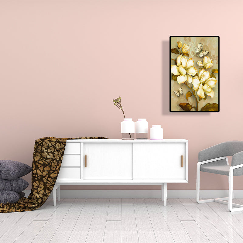 Brehn | Gold Blooming Flower Print Canvas Texturiert Französischer Landhaus Wohnzimmer Wandkunst