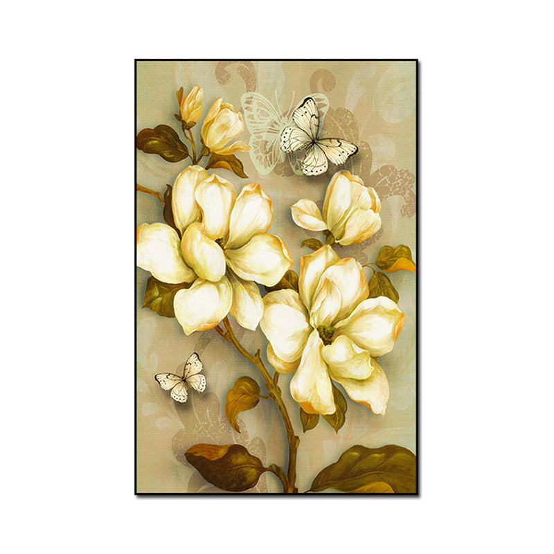 Brehn | Gold Blooming Flower Print Canvas Texturiert Französischer Landhaus Wohnzimmer Wandkunst