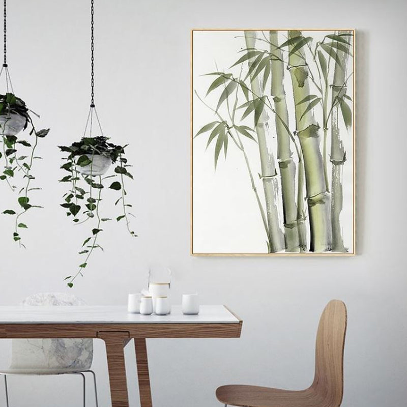 Brehn | Chinesische Bambusmalerei Wanddekoration Leinwand Texturiert Grünes Wandkunst für das Wohnzimmer