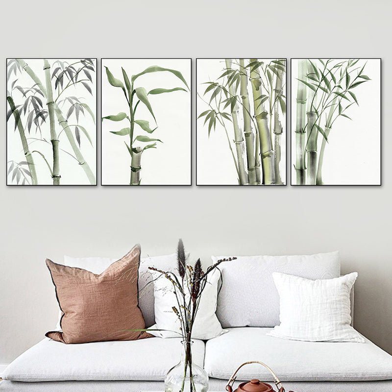 Brehn | Chinesische Bambusmalerei Wanddekoration Leinwand Texturiert Grünes Wandkunst für das Wohnzimmer