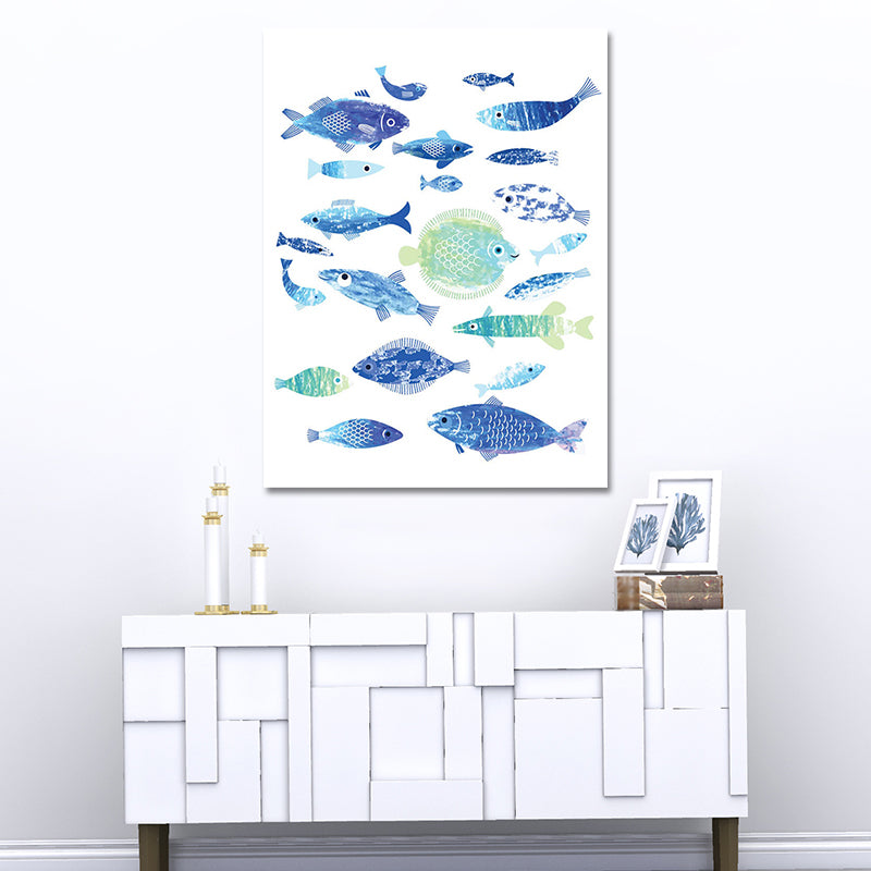 Brehn | Tropische Unterwasserwelt Kunstdruck Blau Wohnzimmer Wanddekoration, Texturierte Oberfläche