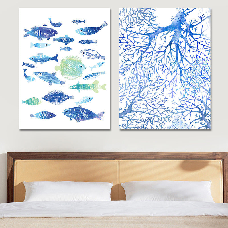 Brehn | Tropische Unterwasserwelt Kunstdruck Blau Wohnzimmer Wanddekoration, Texturierte Oberfläche