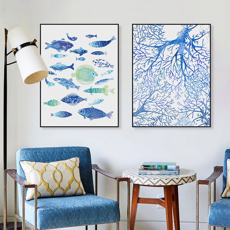 Brehn | Tropische Unterwasserwelt Kunstdruck Blau Wohnzimmer Wanddekoration, Texturierte Oberfläche