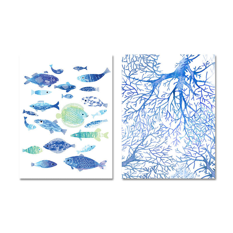Brehn | Tropische Unterwasserwelt Kunstdruck Blau Wohnzimmer Wanddekoration, Texturierte Oberfläche