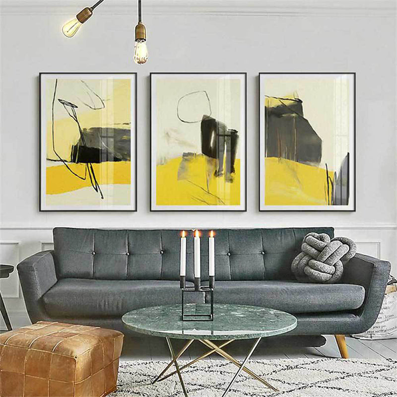 Brehn | Abstrakte Leinwand Wandkunst Zeitgenössische Texturierte Wanddekoration in Gelb und Schwarz für den Raum