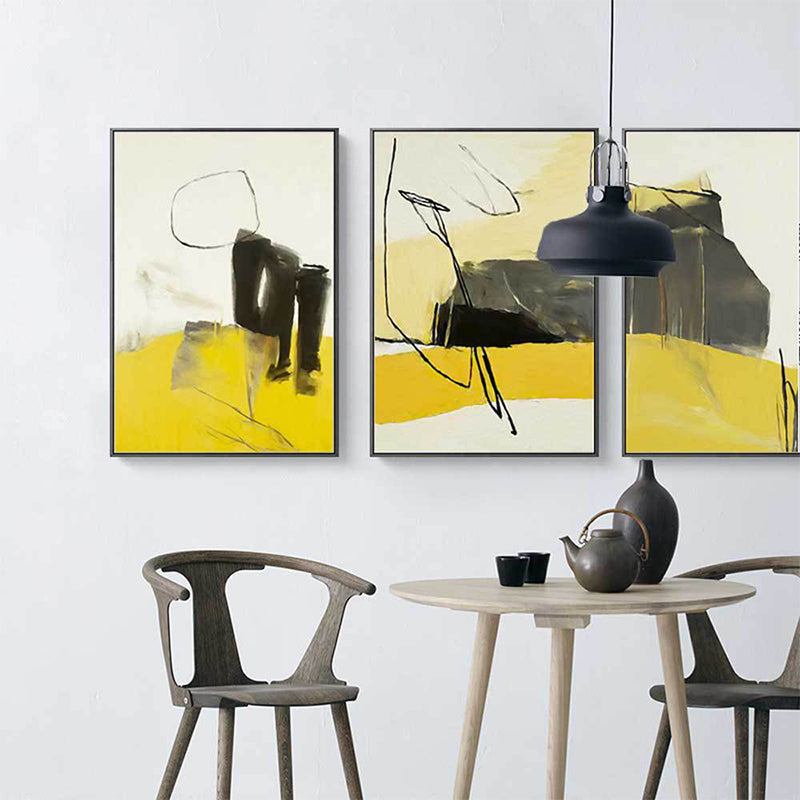 Brehn | Abstrakte Leinwand Wandkunst Zeitgenössische Texturierte Wanddekoration in Gelb und Schwarz für den Raum