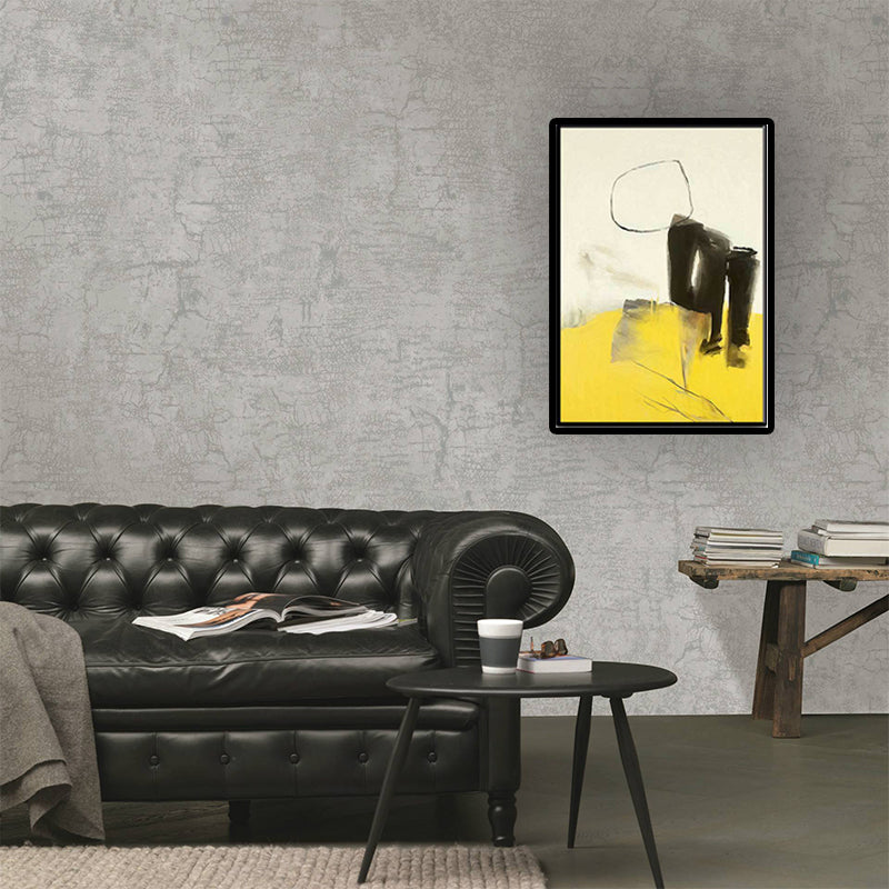 Brehn | Abstrakte Leinwand Wandkunst Zeitgenössische Texturierte Wanddekoration in Gelb und Schwarz für den Raum