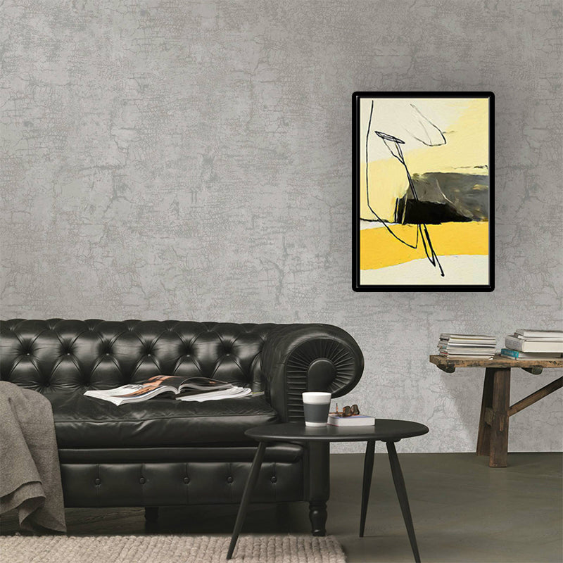 Brehn | Abstrakte Leinwand Wandkunst Zeitgenössische Texturierte Wanddekoration in Gelb und Schwarz für den Raum
