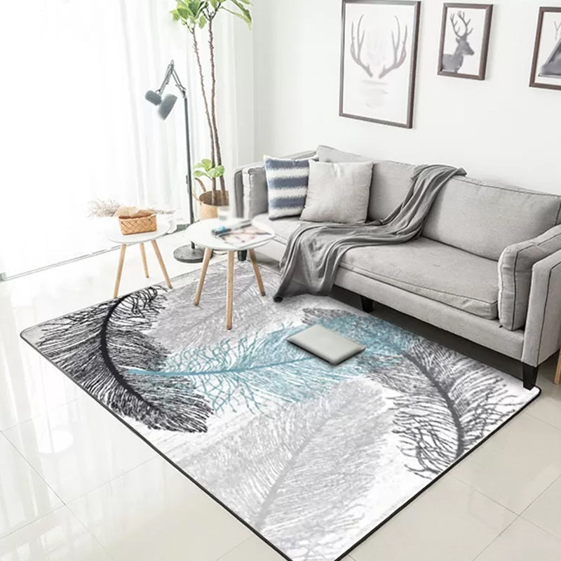 Brehn | Tropische Woonkamer Tapijt in Grijze Botanische Print Tapijt Polyester Antislip Machine Wasbaar Zoomtapijt
