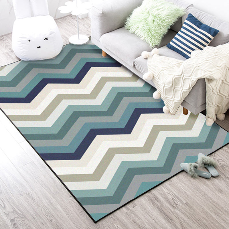 Brehn | Blauwe Slaapkamer Tapijt Novelty Geometrisch Golvend Patroon Area Tapijt Polyester Vlekbestendig Tapijt