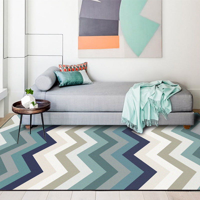 Brehn | Blauwe Slaapkamer Tapijt Novelty Geometrisch Golvend Patroon Area Tapijt Polyester Vlekbestendig Tapijt