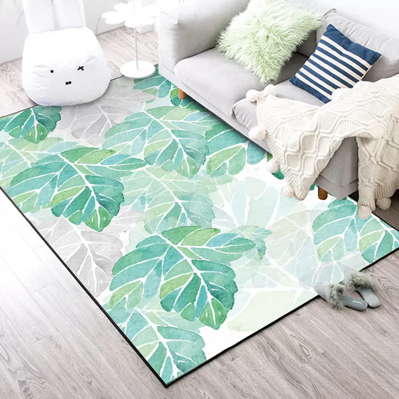 Brehn | Groen en Witte Slaapkamer Tapijt Tropisch Botanisch Bladerenpatroon Vloerkleed Polyester Vlekbestendig Wasbaar Tapijt