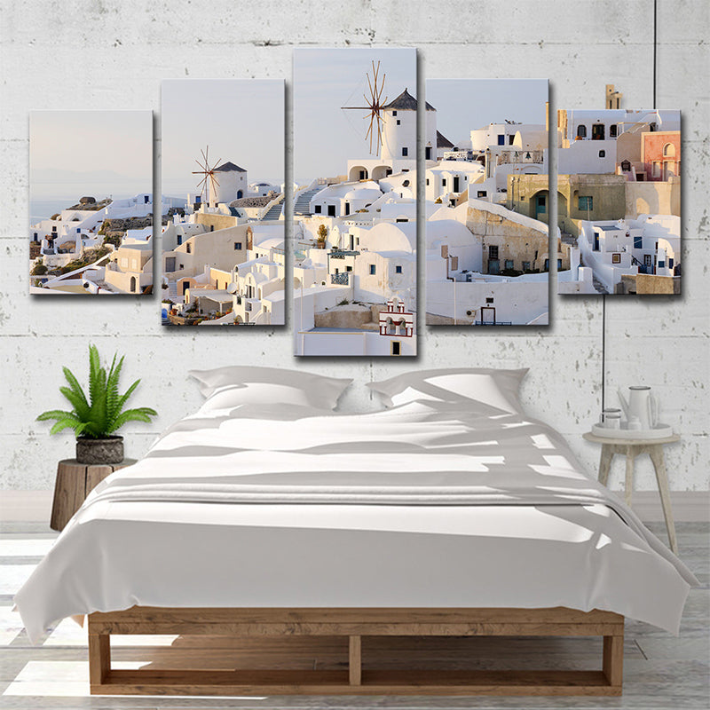 Brehn | Weiße Santorini Häuser Wandkunst Mehrteilig Global Inspiriert Schlafzimmer Leinwanddruck